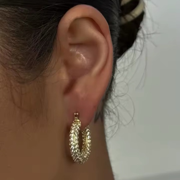 Baby Amalfi Pave Hoops Crystal Gold Earrings - Picture 6 of 13